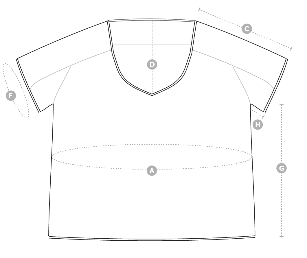 Aestiva Tee Schematic & Finished Garment Measurements